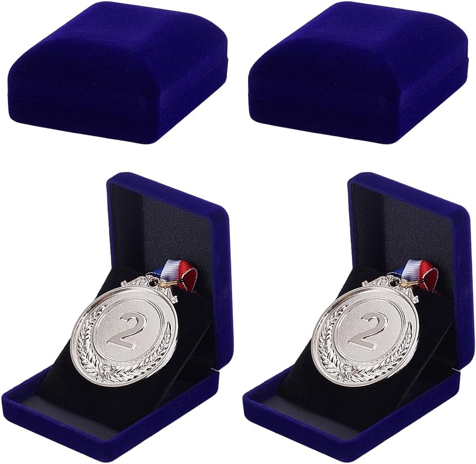 NBEADS 4 Pcs Velvet Badge Display Box, 2.4x3.07x1.26 Inch Lapel Pin Collection Display Holder Necklace Bracelet Gift Box for Badges Lapel Pin Coin Jewelry Storage Display, Midnight Blue
