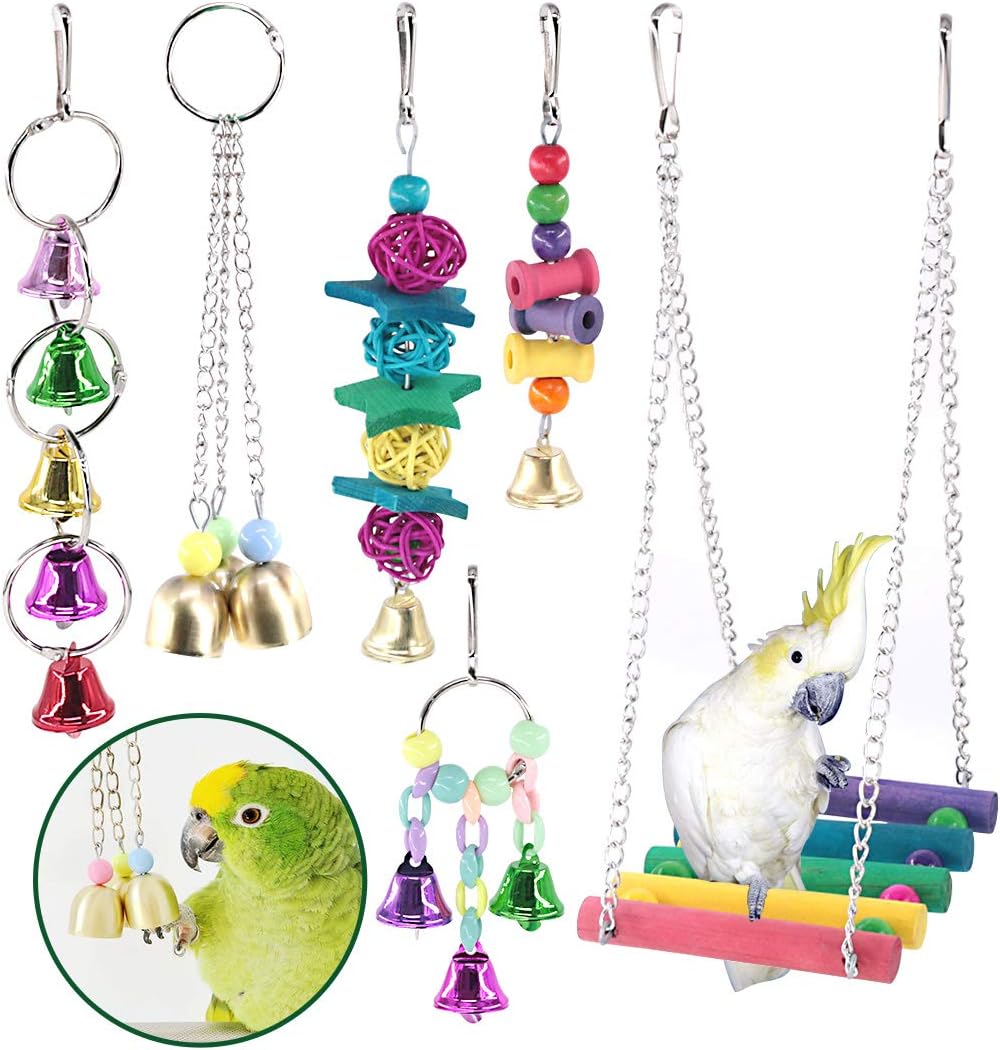 Keadic 6 Pack Bird Parrot Chewing Toys Set, Bird Perches Swing Toys