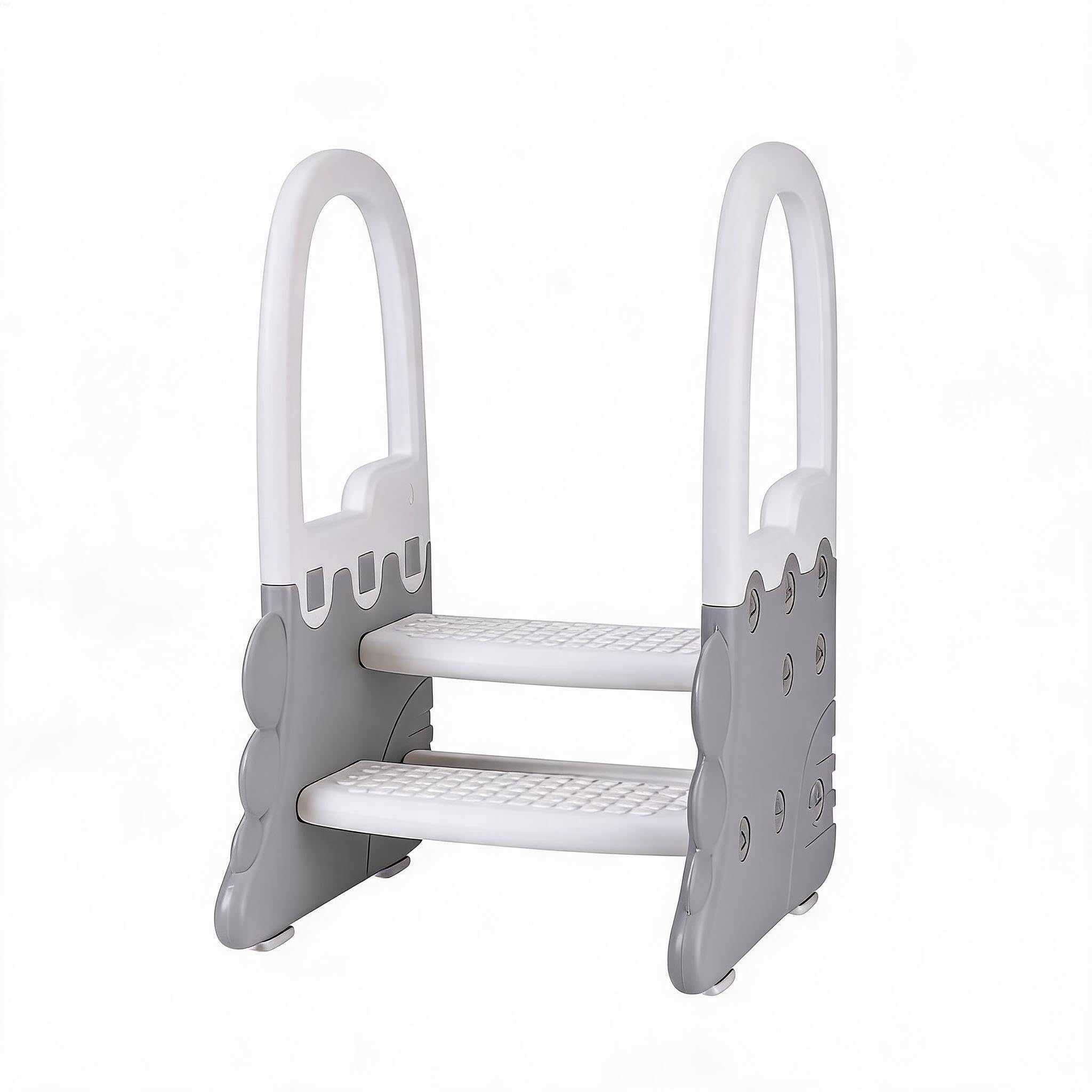 GarveeHome Torre di apprendimento 2 gradini per bambini con corrimano - sgabello per bagno e cucina, base larga anti-ribaltamento, plastica ABS atossica, portata 118 kg, 41,6x41,1x66 cm