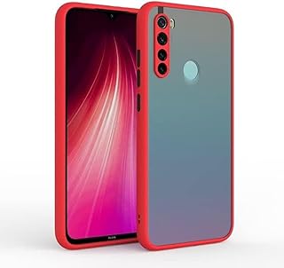 جراب خلفي متوافق مع موبايل شاومي ريدمي نوت 8، تصميم بملمس ناعم شبه شفاف مع حواف سيليكون ملونة وإطار للكاميرا - لون أحمر