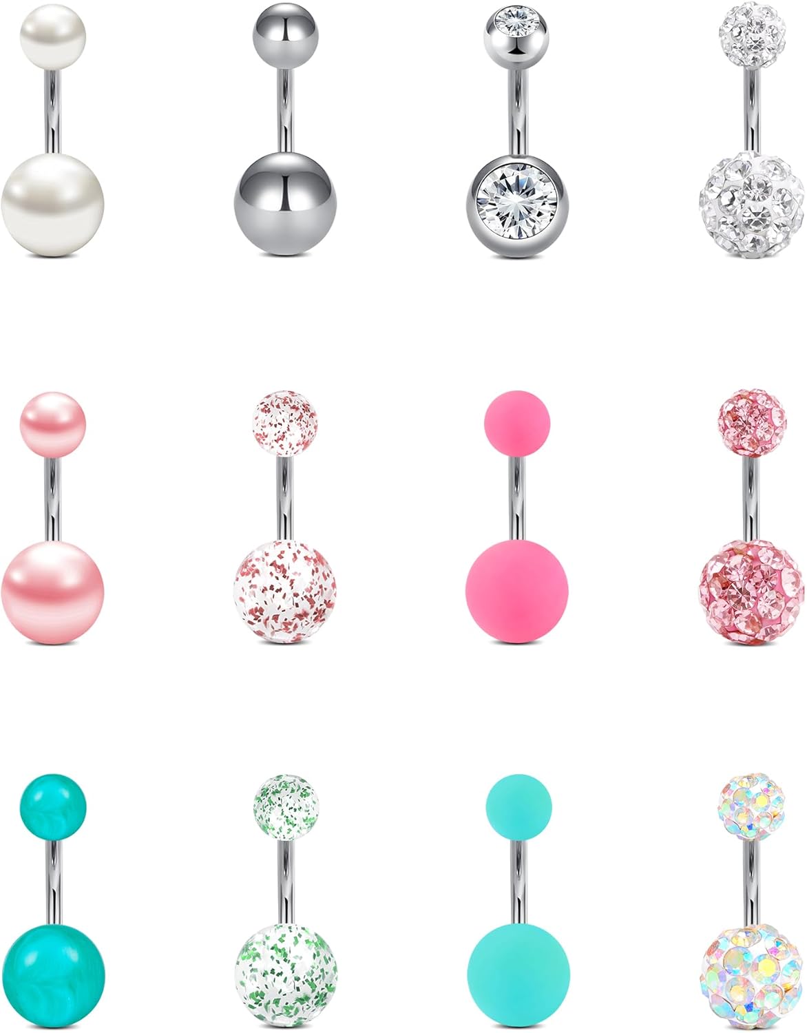 VCMART 14g Belly Button Ring Belly Button Piercing Belly Rings Surgical Steel Belly Button Rings 6mm 8mm 10mm 12mm 14mm 16mm 18mm Short Long Bar Belly Piercing Jewelry for Women