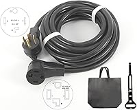Vista 2 de Cable de extensión NEMA 14-30P macho a hembra 14-30R, resistente con mango de agarre de 30 amperios, 4 clavijas, 125/250 V, apto para carga de RV