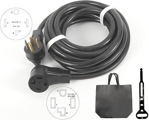 Miniatura 2 de Cable de extensión NEMA 14-30P macho a hembra 14-30R, resistente con mango de agarre de 30 amperios, 4 clavijas, 125/250 V, apto para carga de RV y