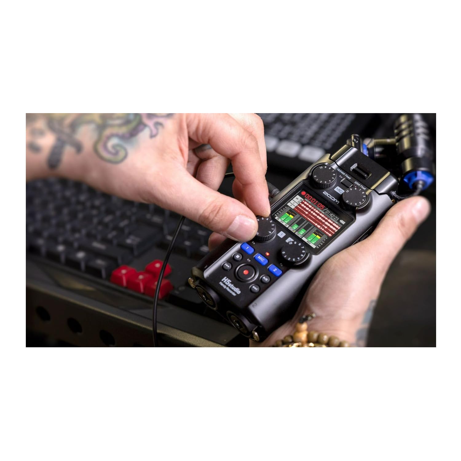 Zoom - H5Studio enregistreur 4 pistes 32 bits à virgule flottante 192 kHz - 16/24 bits, gain, limiteurs, capsule XYH-5e, compatible capsule SSH-6e et EXH-6e, interface audio Mac, Pc, iOS, Android