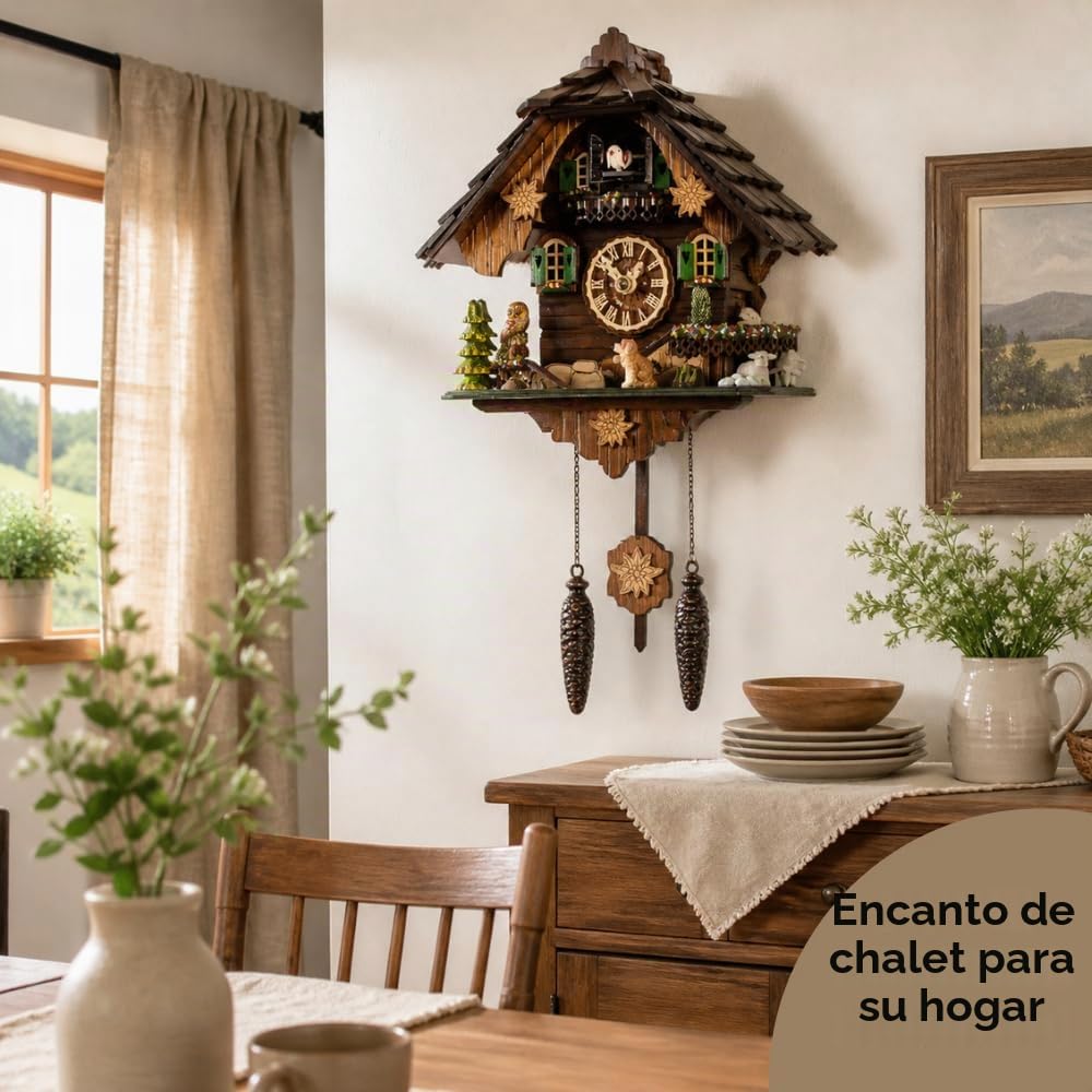 Cuckoo Palace Reloj de Cuco Estilo Chalet con Movimiento de Cuarzo de 32 cm