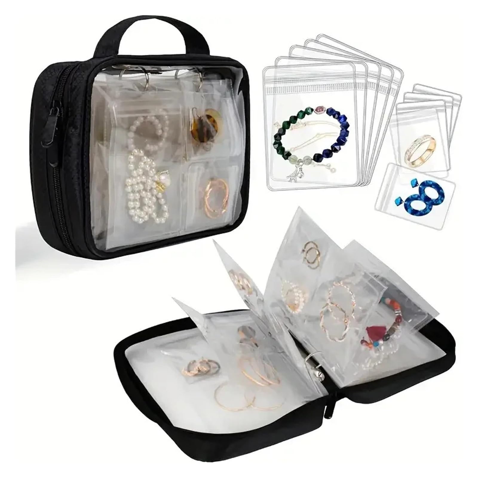 Generico Grande organizer for gioielli da viaggio portatile multiscomparto con cerniera