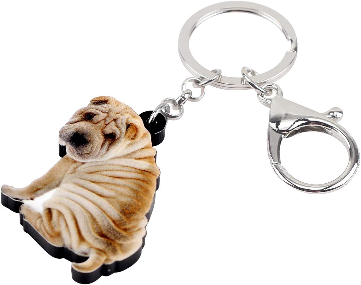 WEVENI Acrylic Shar Pei Dog Key Chains Jewelry For Women Girls Handbag Accessories Charm Gift image 2