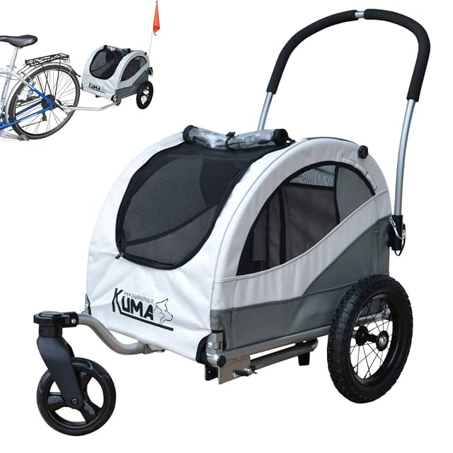 Kuma Remolque para Bicicleta Y Cochecito para Perros Gris
