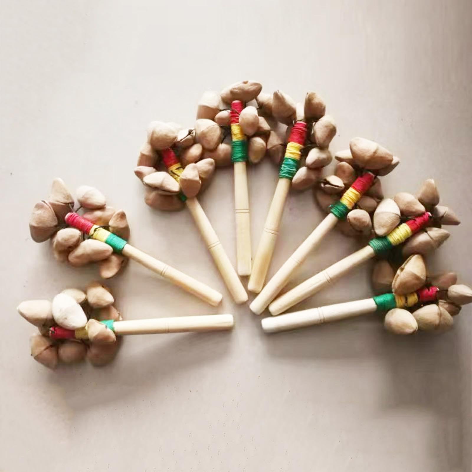Menolana Nut Shell Shaker with Wood Handle Stick Rattle Hand Wind Chimes Unique Nut Shell Percussion Hand Bell Percussion for Holiday