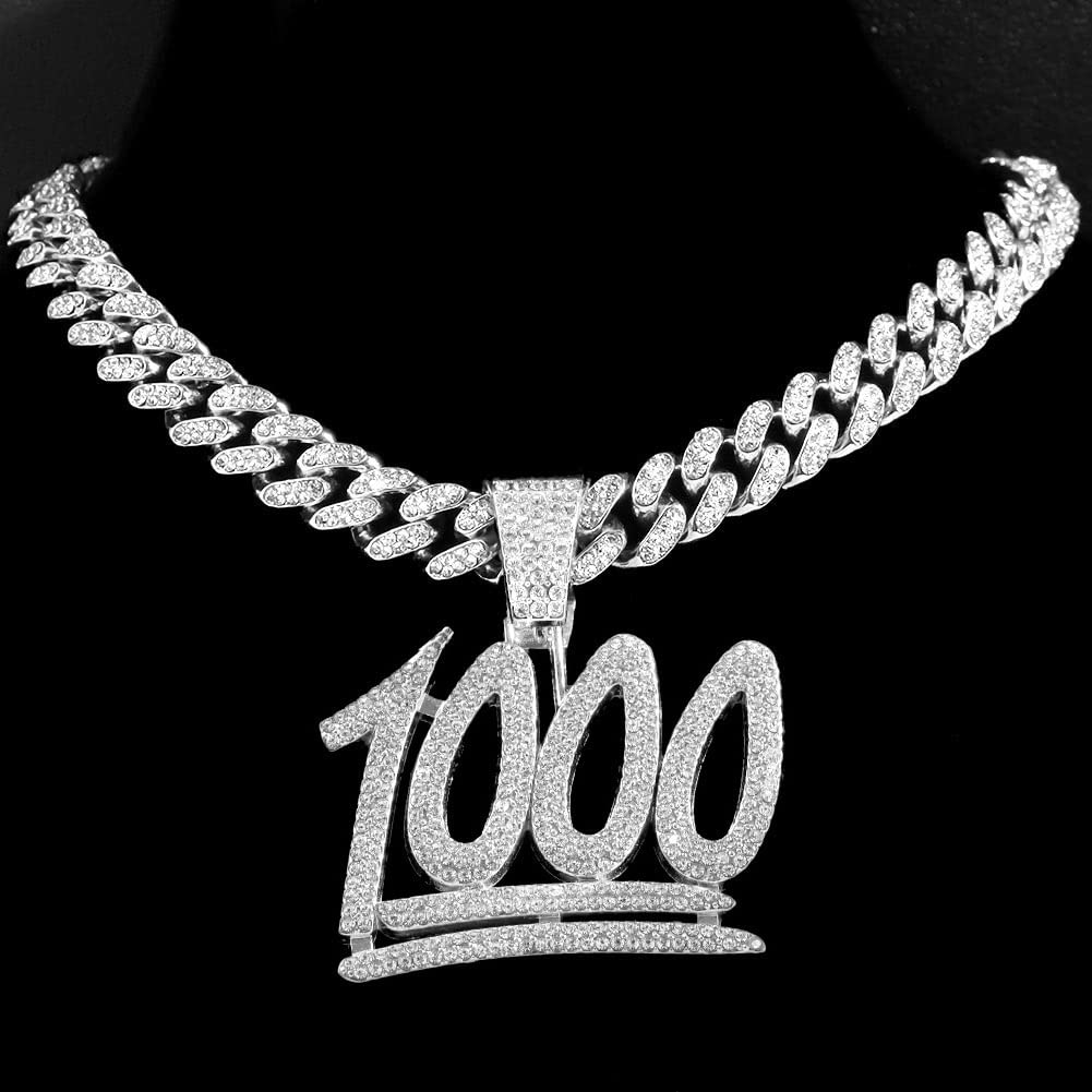 Amazon.com: Iced Out Rhinestone 1000 Number Pendant Necklace for