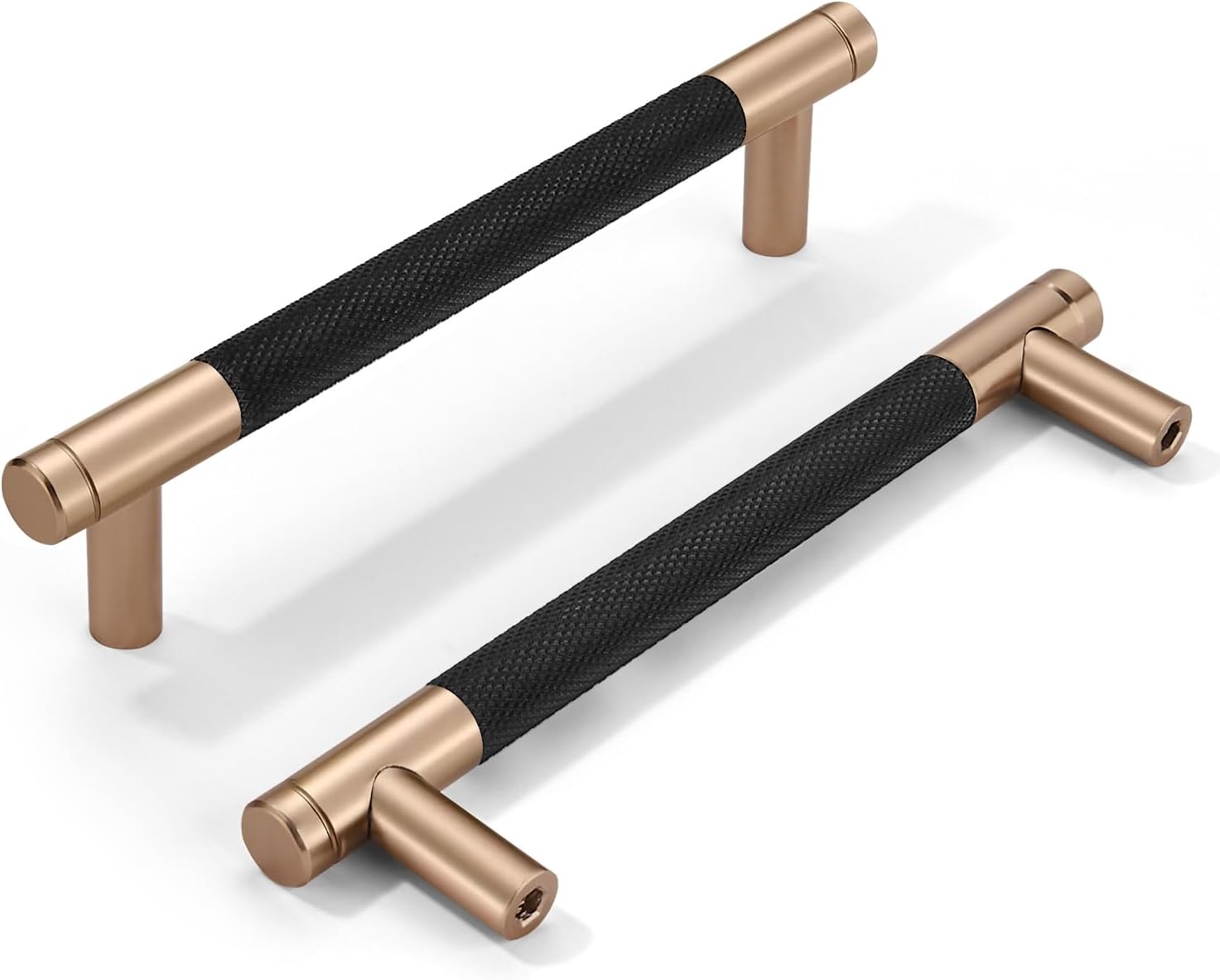 10 Pack Cabinet Handles Champagne Bronze and Black 5 Inch Drawer Pulls Round Brass Cabinet Pulls with Knurled Pattern Kitchen Cabinet Hardware