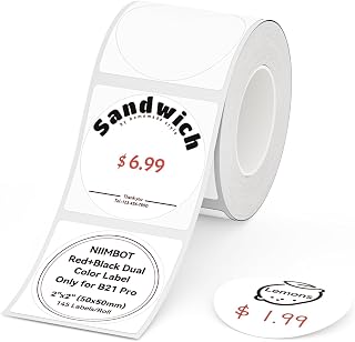 NIIMBOT Refill Label Only for B21 Pro, Red&Black Dual Color Printing, 2"x2"(50x50mm), Waterproof Label Sticker for Spice Jar/Product Price/Logo