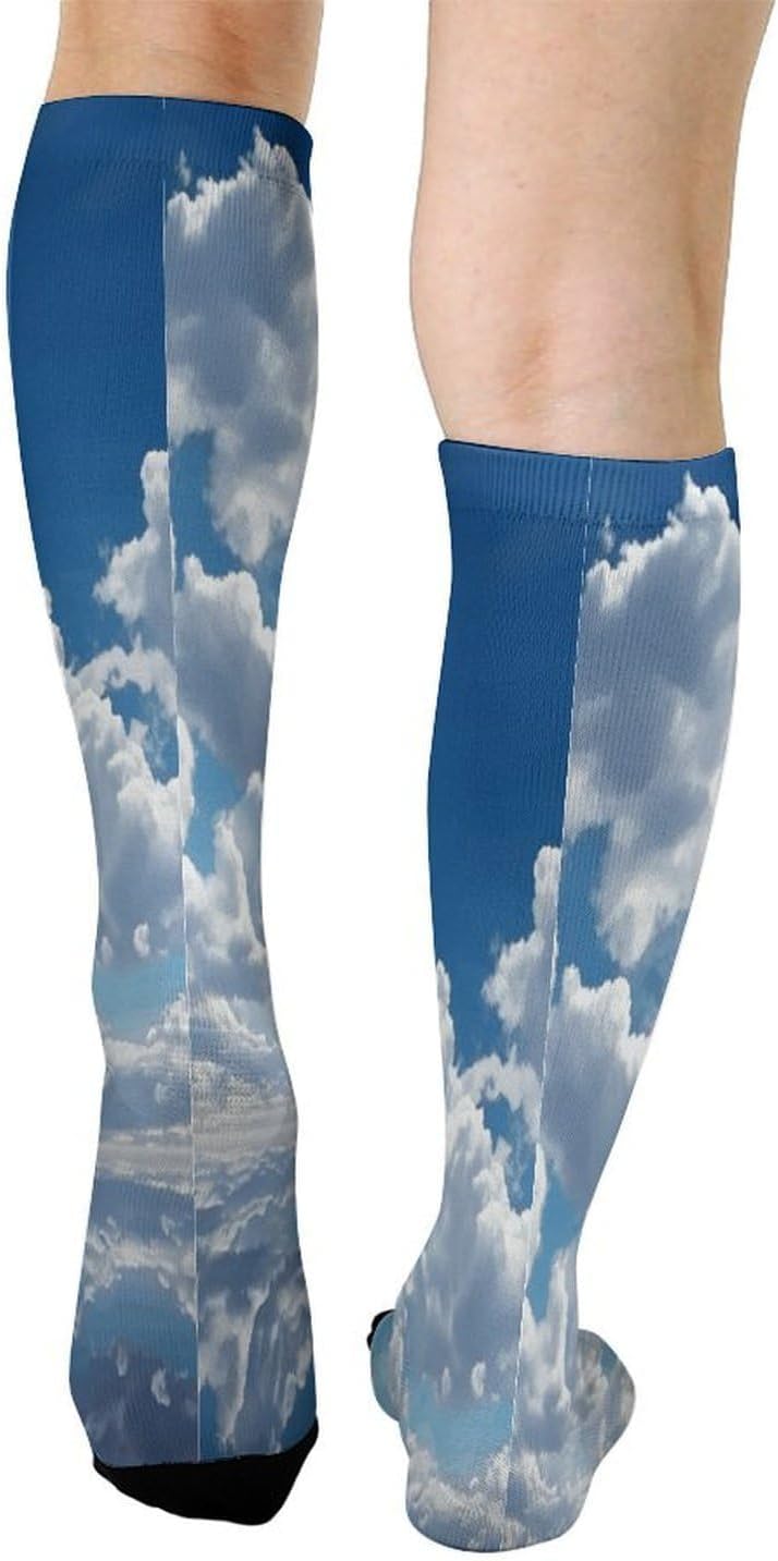 Blue Sky And White Clouds Mid-Calf Socks Women Warm Knee High Socks Cozy Hiking Skiing Soft Boot Mid Calf Stocking Unisex