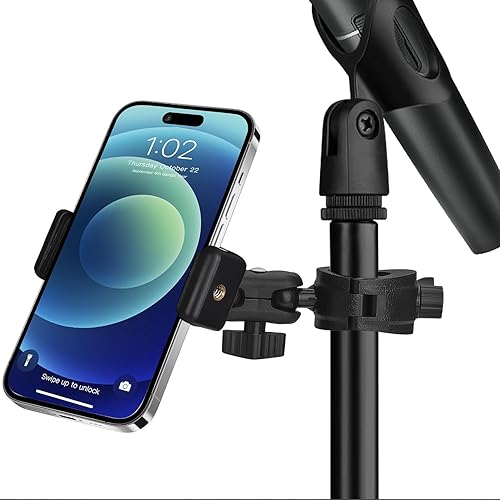 Soporte de teléfono para soporte de micrófono, soporte de música ajustable para teléfonos móviles, soporte de micrófono giratorio compatible con