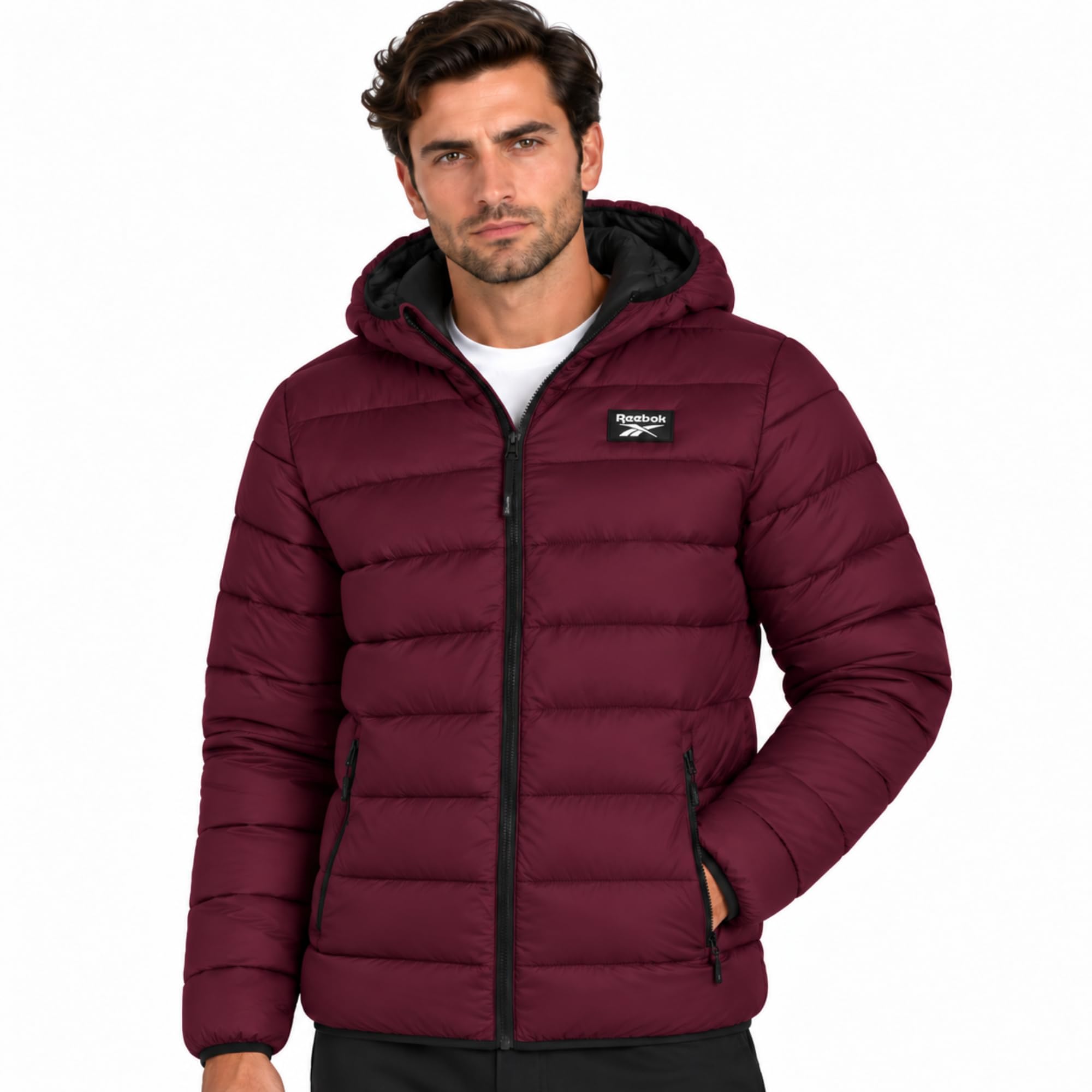 Mens Puffer Jacket Lightweight Packable Coat with Attached Hood