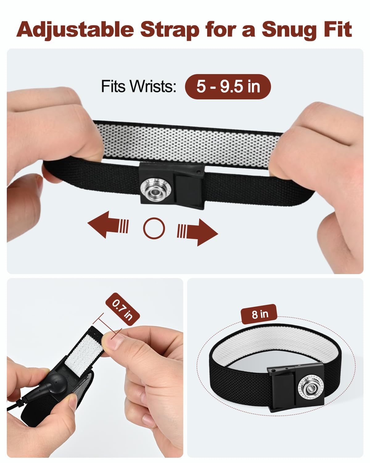 Anti Static Wrist Strap, Adjustable ESD Wrist Strap with Alligator Clip, Grounding Bracelet with Extra Long Cord for PC Building Electronics Repair & Treadmill Static Protection [Regular Size]