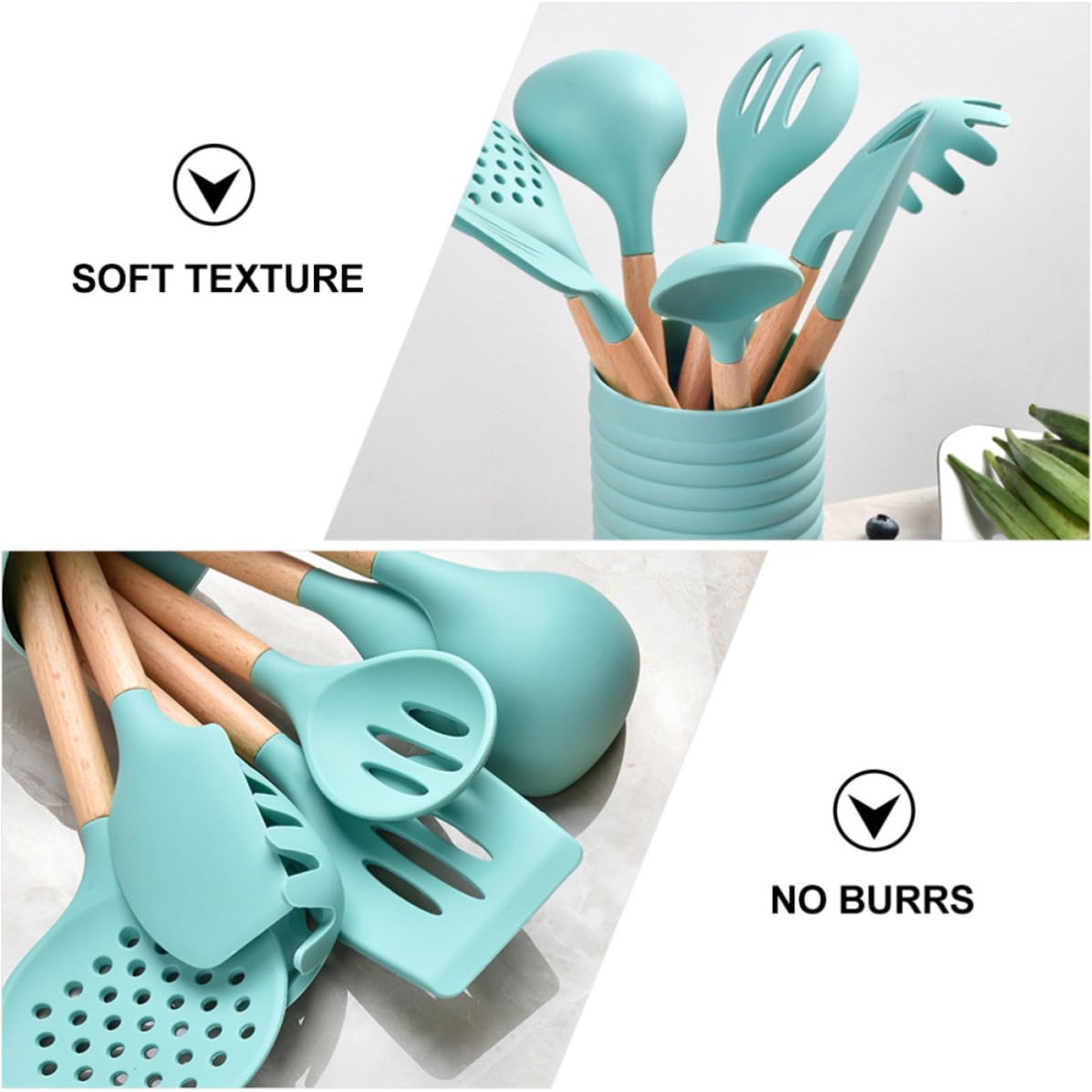 Juego de Utensilios de Cocina con Barril de Silicona y Madera