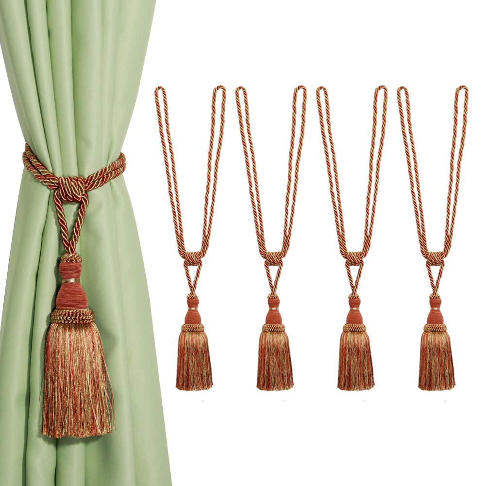 Tassel Curtain Tiebacks， Braided Rope Curtain Tiebacks With Tassels, Multicolor, 2/4 Pcs(Oranje,4pcs)