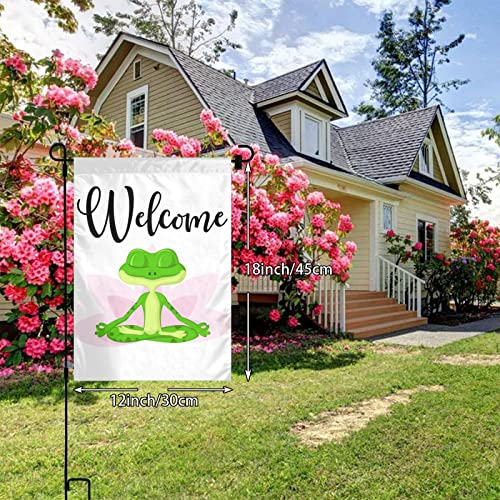 Cartoon Frog Doing Yoga Garden Flags Premium Lotus Flower Print Funny Animal Design Yard Flag Holiday Party Flag Outdoor Farmhouse Decor Home Porch Flags 12 X 18Inch #TOP2