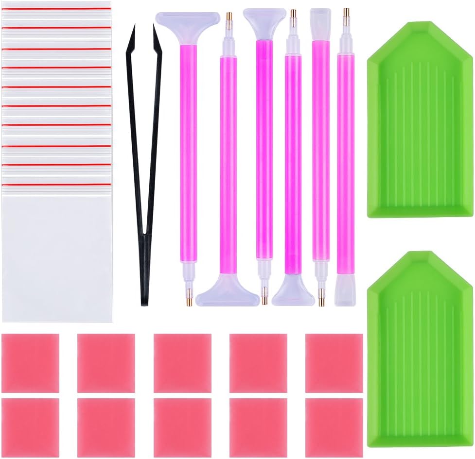 Myceke Diamond Painting Tools Kit (29pcs) DIY 5D Diamond Painting Accessories Cross Stitch Tool Set Includes Diamond Needle, Tweezer, Glue, Plastic Tray, for Adults DIY Art Craft