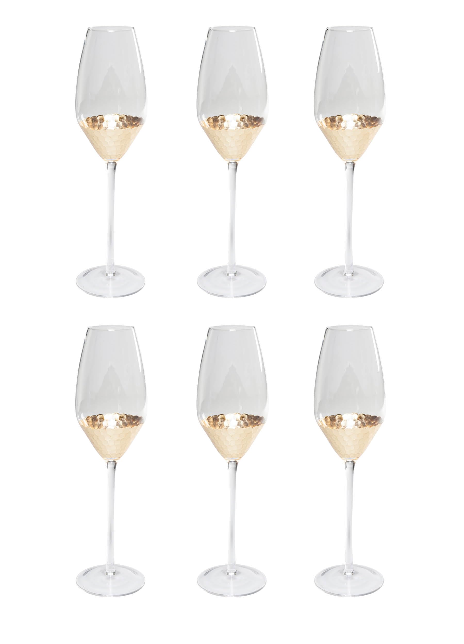 Kare Design Sektglas Gobi, Gläser-Set, 6-teilig, 330ml, Glas mit goldenen Details, Luxuriöser Kelch für festliche Tischdeko, Modernes Glas für Sekt & Prosecco