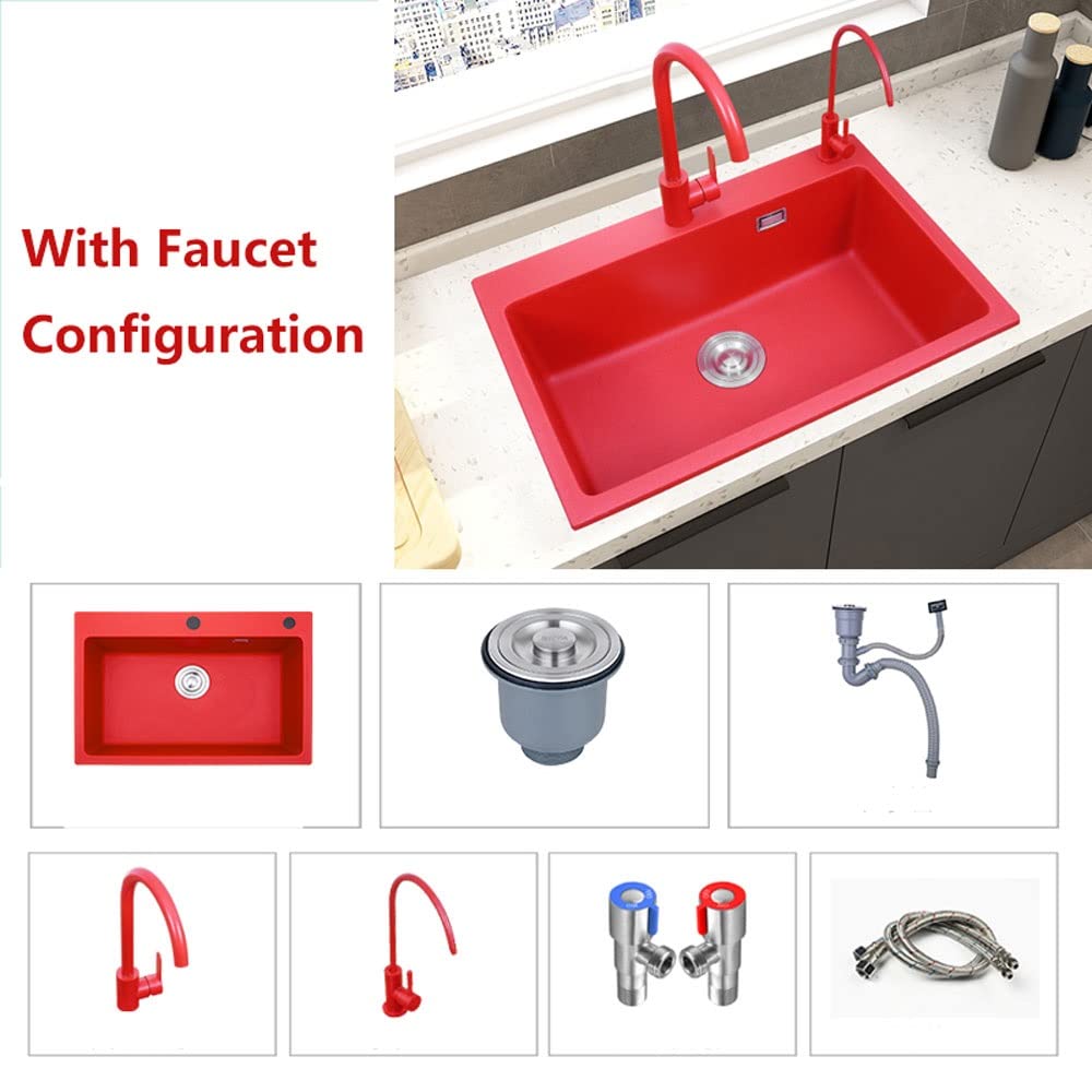 Amazon.co.jp: レッドグラナイトキッチンシンクシングルボウル