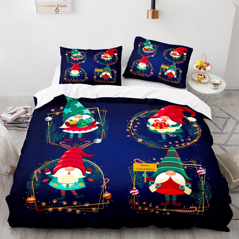 Housse de couette Père Noël bleu 90x190 cm avec taie pour lit enfant en microfibre