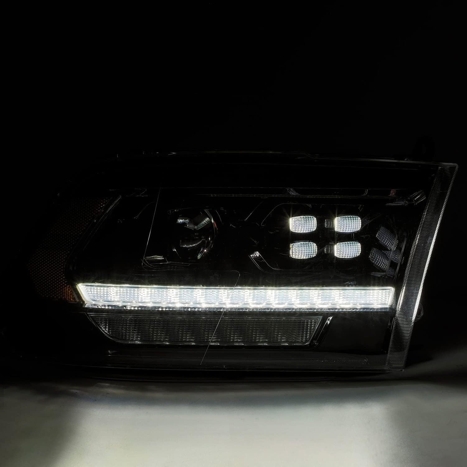 AlphaRex (880523) 09-18 Dodge Ram 1500HD PRO-Series Proj Headlight Plnk Style Blk w/Chrm Acc w/Seq Signal/DRL