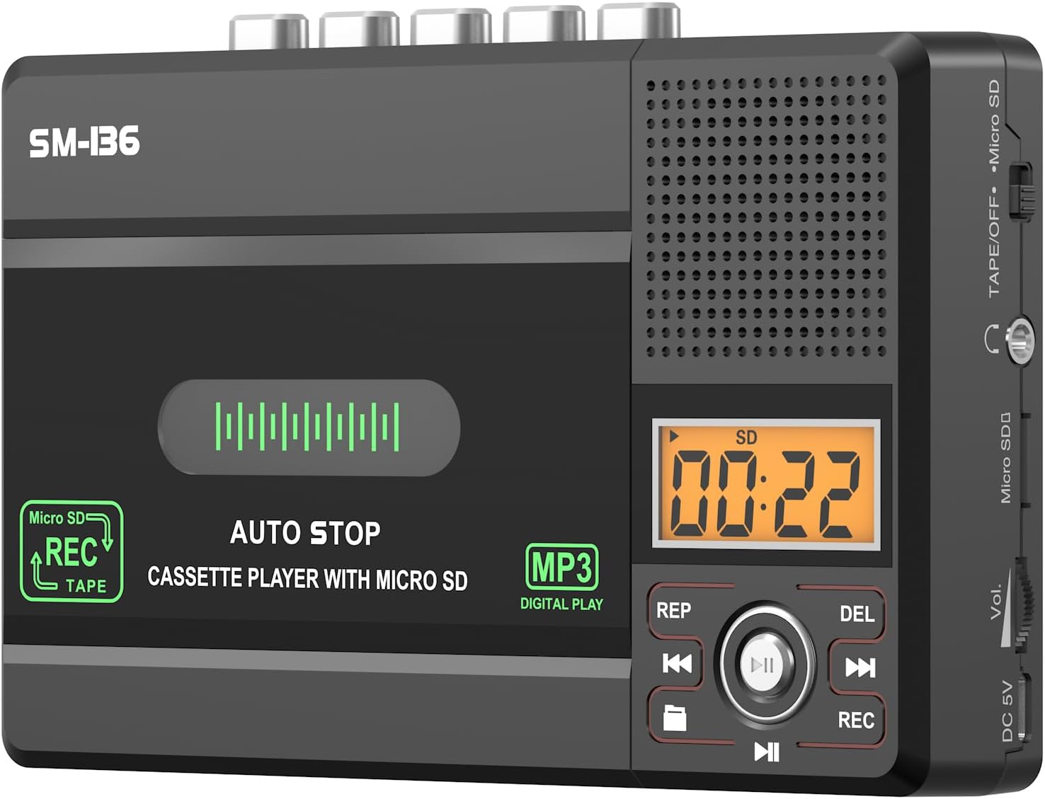 Portable Cassette Tape Player Recorder, Small Audio Cassette to Digital Converter via USB C or SD Card, LCD Dispaly, Build-in Microphone, Headphone Jack, Speaker, 16GB SD Card