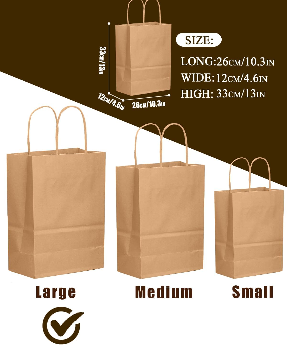 qiqee 30-Packs Brown Gift Bags with Handles Bulk 13''x5 x10 Large Size Kraft Paper Bags Multiple Uses (Large Size) - Image 4