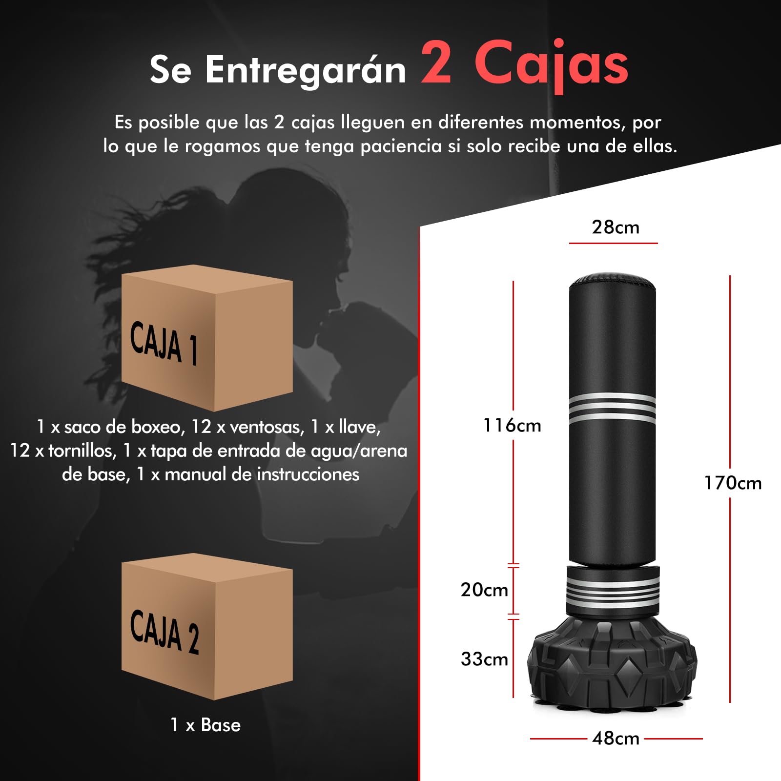 COSTWAY Saco de Boxeo de Pie, Saco de Boxeo con Soporte para Adultos, Jóvenes y Niños, Rebote Rápido, Ideal para MMA, Karate, Fitness, Kickboxing, 48 cm x 48 cm x 170 cm