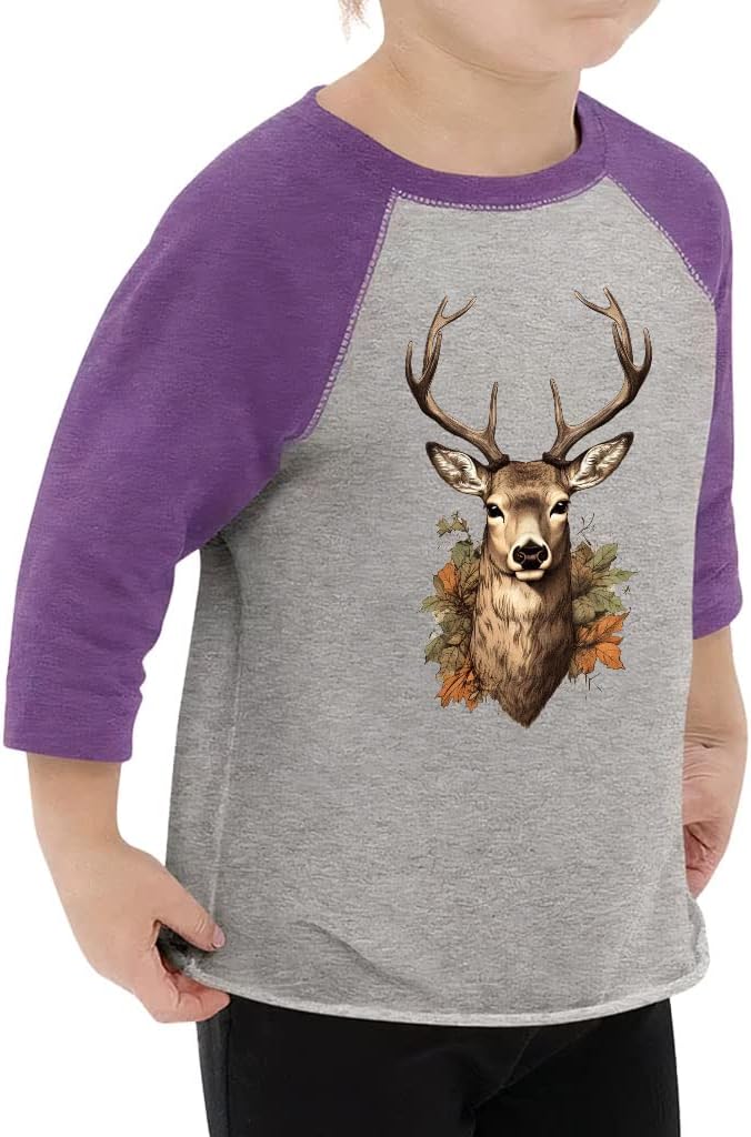 Deer Graphic Toddler Baseball T-Shirt - Animal Themed 3/4 Sleeve T-Shirt - Cute Design Kids' Baseball Tee