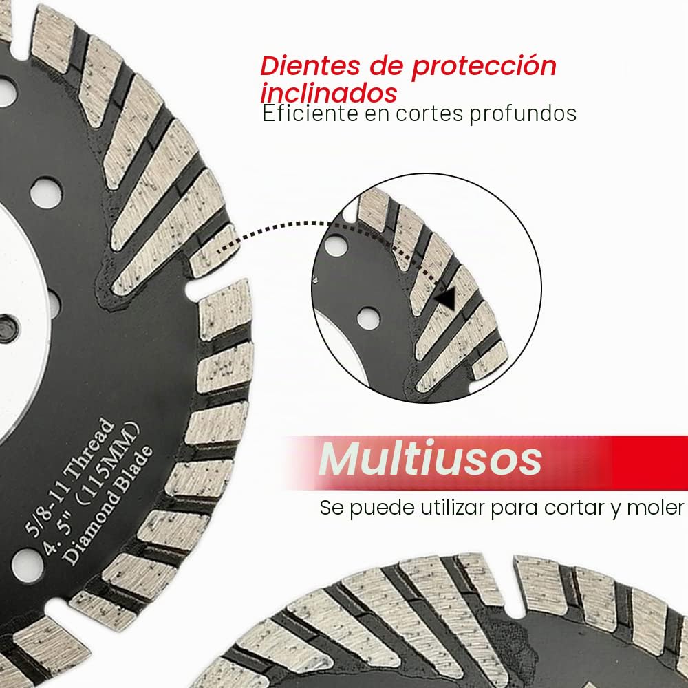 DT-DIATOOL Disco Tronzador Diamante 125 mm x M14 Hoja de Sierra Turbo con Dientes Protectores para Cortar Moler Hormigón Mármol Granito Azulejos