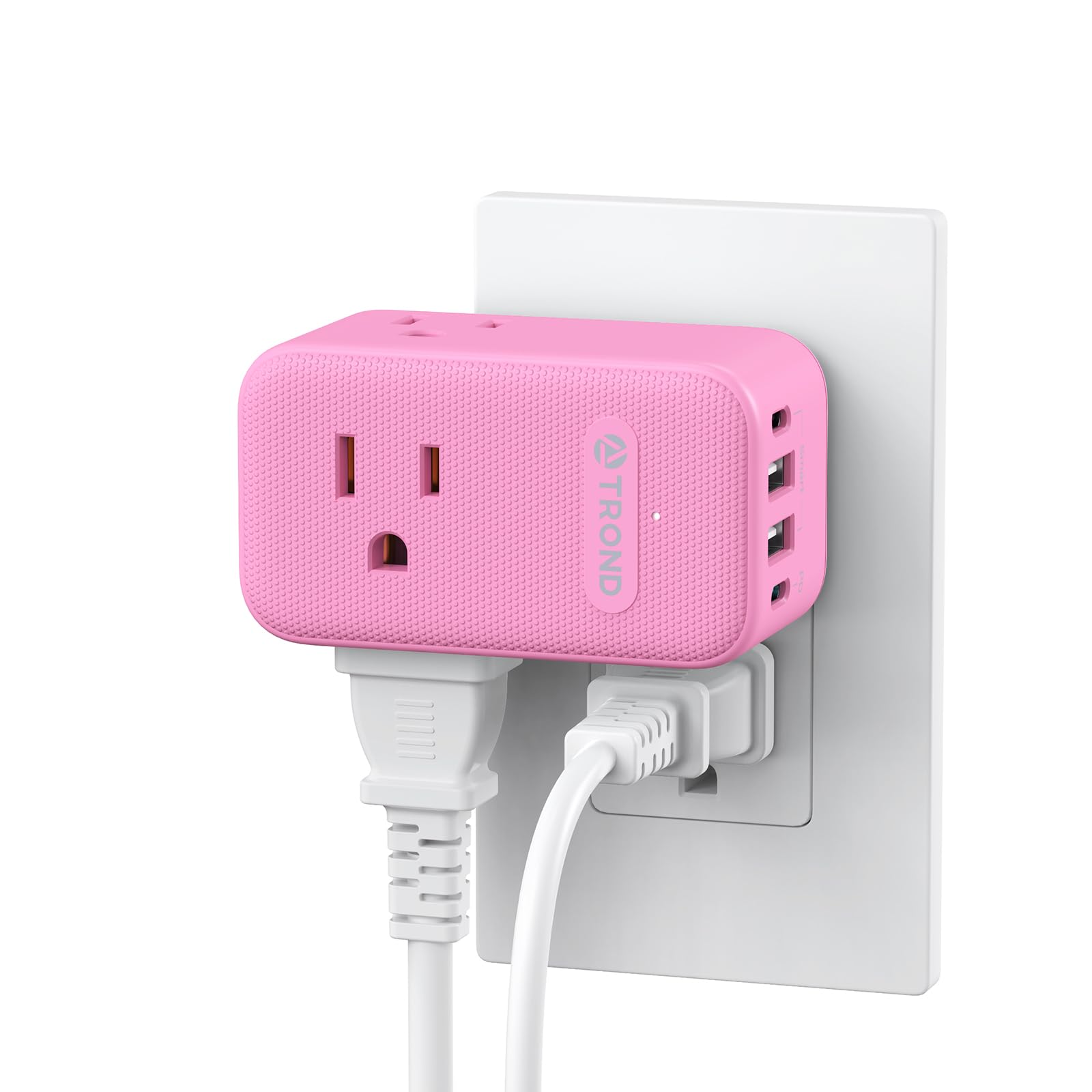 TROND Outlet Extender with USB C, 3 AC Outlet Splitter with 360 Rotation, Multiple Wall Plug with PD 20W Port, Cute Pink Plug Extension for Home