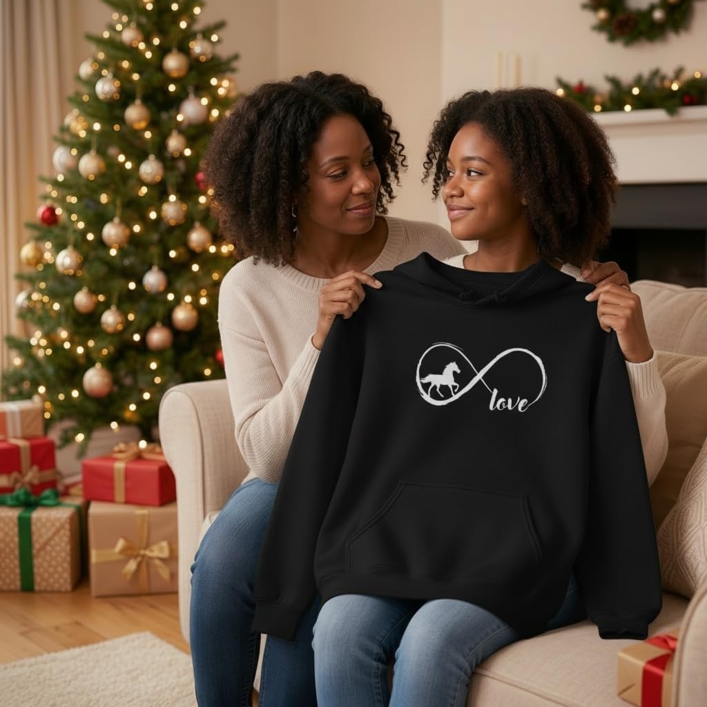 Tstars Infinity Love Horse Hoodie for Women and Teen Girls Equestrian Horseback Riding Gift Idea Sweatshirt with Horses