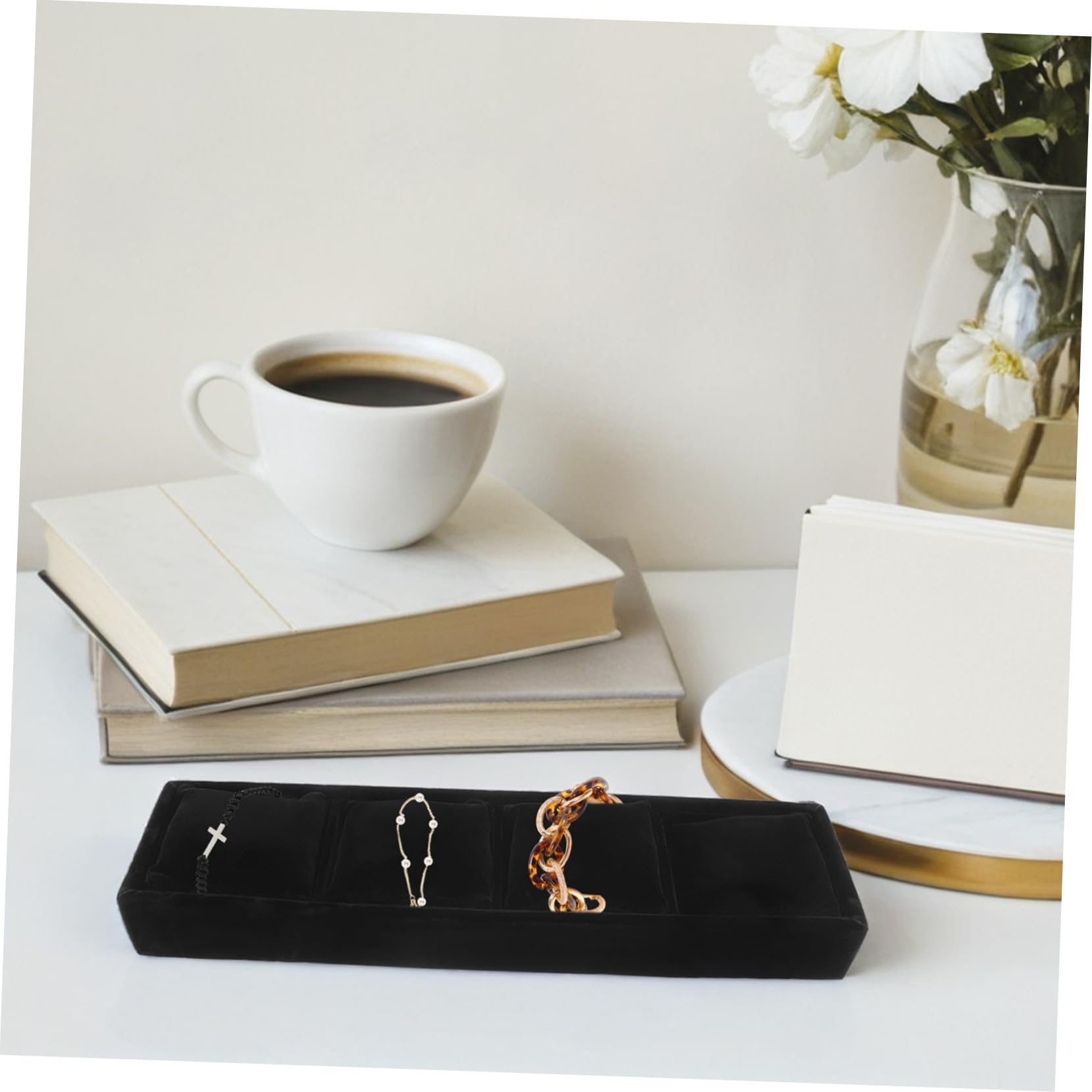 Healeved 5 Piezas Bandeja Organizadora para Joyas con Almohadillas para Relojes y Pulseras Exhibidor de Joyería Unisex Negro Almacenamiento Versátil para Brazaletes y Colgantes