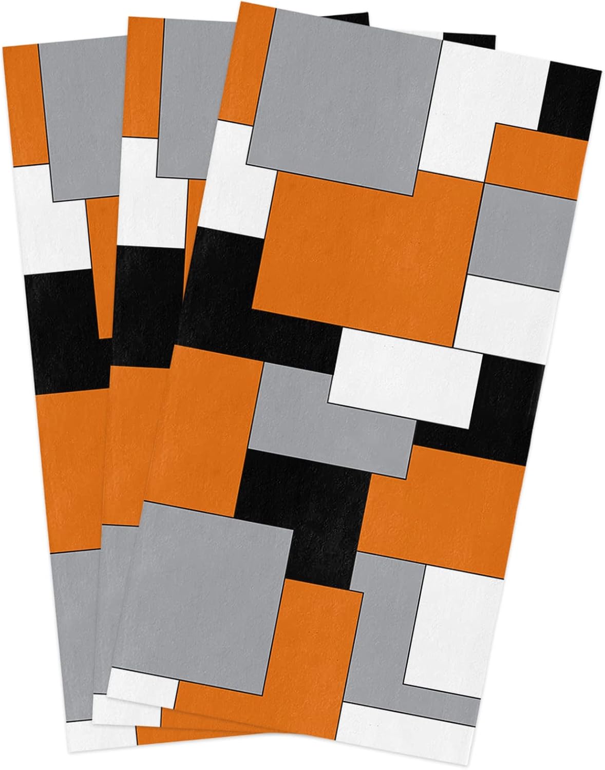 Kitchen Towels, Modern Abstract Art Grey Black White Orange Geometric Towels, Dish Towels Kitchen Accessories, Microfiber Cleaning Cloth Hand Towels, Dish Towels for Kitchen, Wash Cloths 3Pack