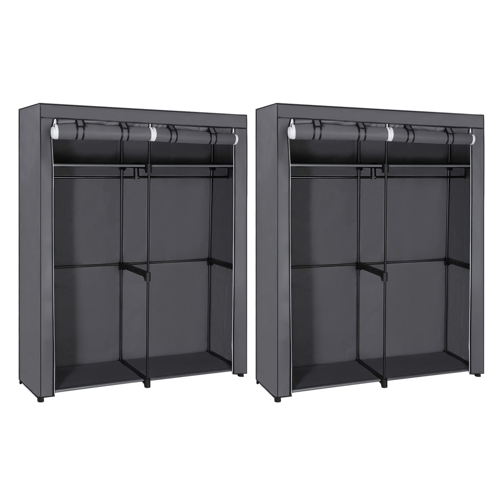 SONGMICS Kleiderschrank, 2er Set, Garderobe mit 2 Kleiderstangen, Aufbewahrung von Kleidung, Stoffschrank, Kleiderständer, faltbar, Ankleidezimmer, Schlafzimmer, 140 x 43 x 174 cm, grau LBD018G02