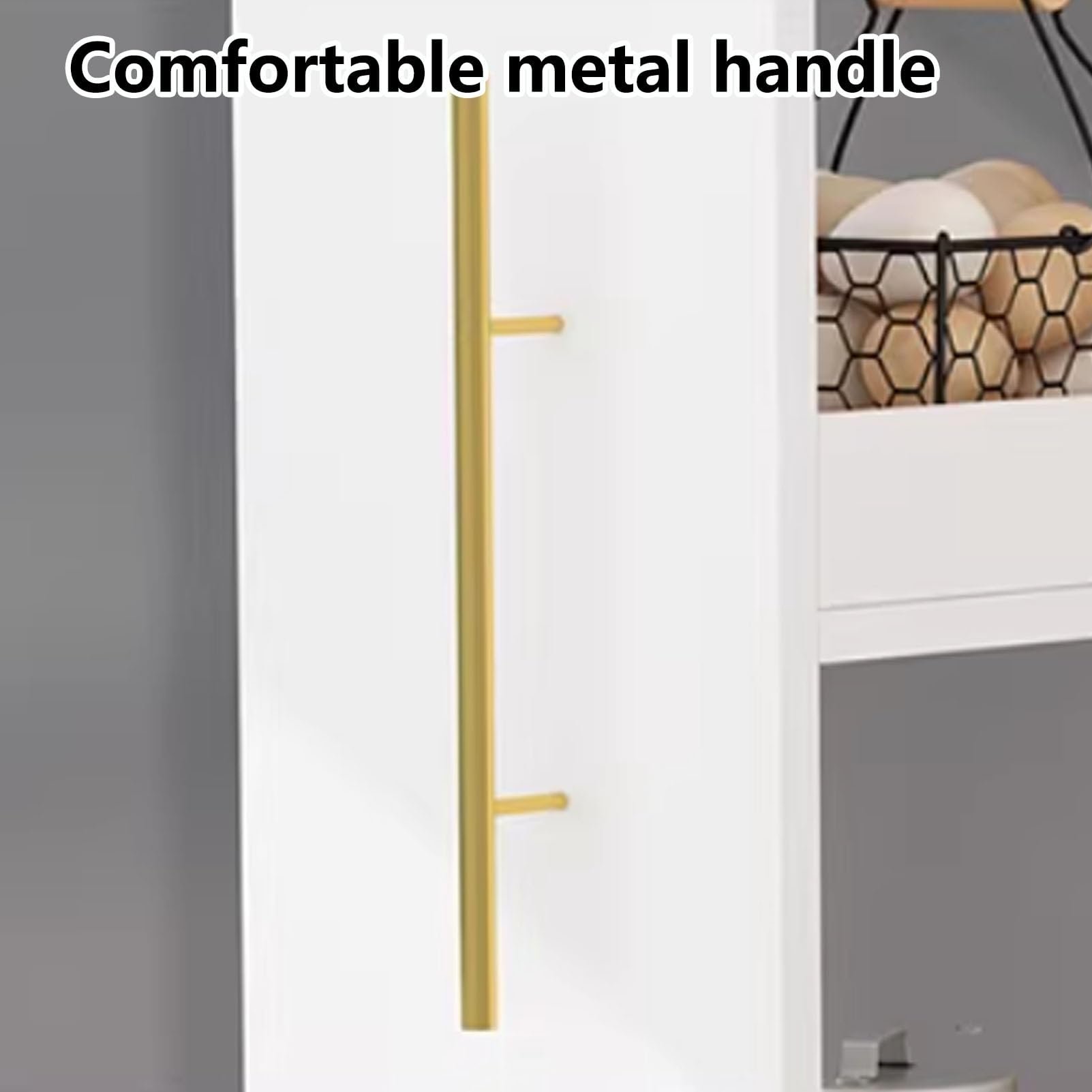 Carrito delgado de 4 niveles con estantes de madera, versátil nizer para cocina, color marrón (47 x 10 x 22 pulgadas) junto al refrirador