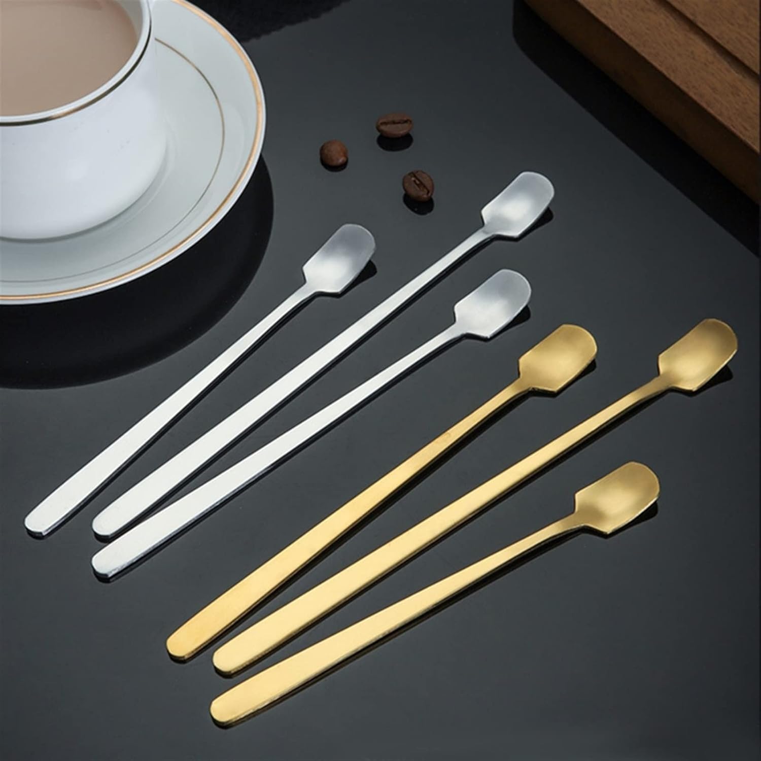 Coffee Scoops Stainless Steel Square Head Spoon Long Handle Stirring Spoons Mixing for Coffee Mug Dessert Ice Cream(Silver)