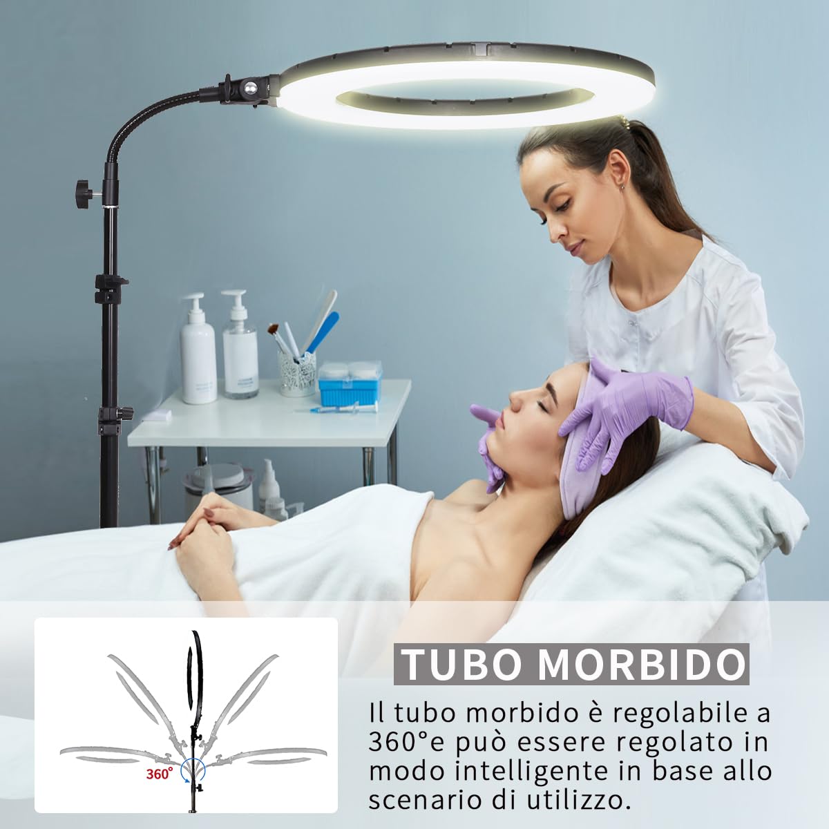 LED Luce Anulare 18" 60W Dimmerabile con Stativo per Fotografia Studio Ritratto Trucco