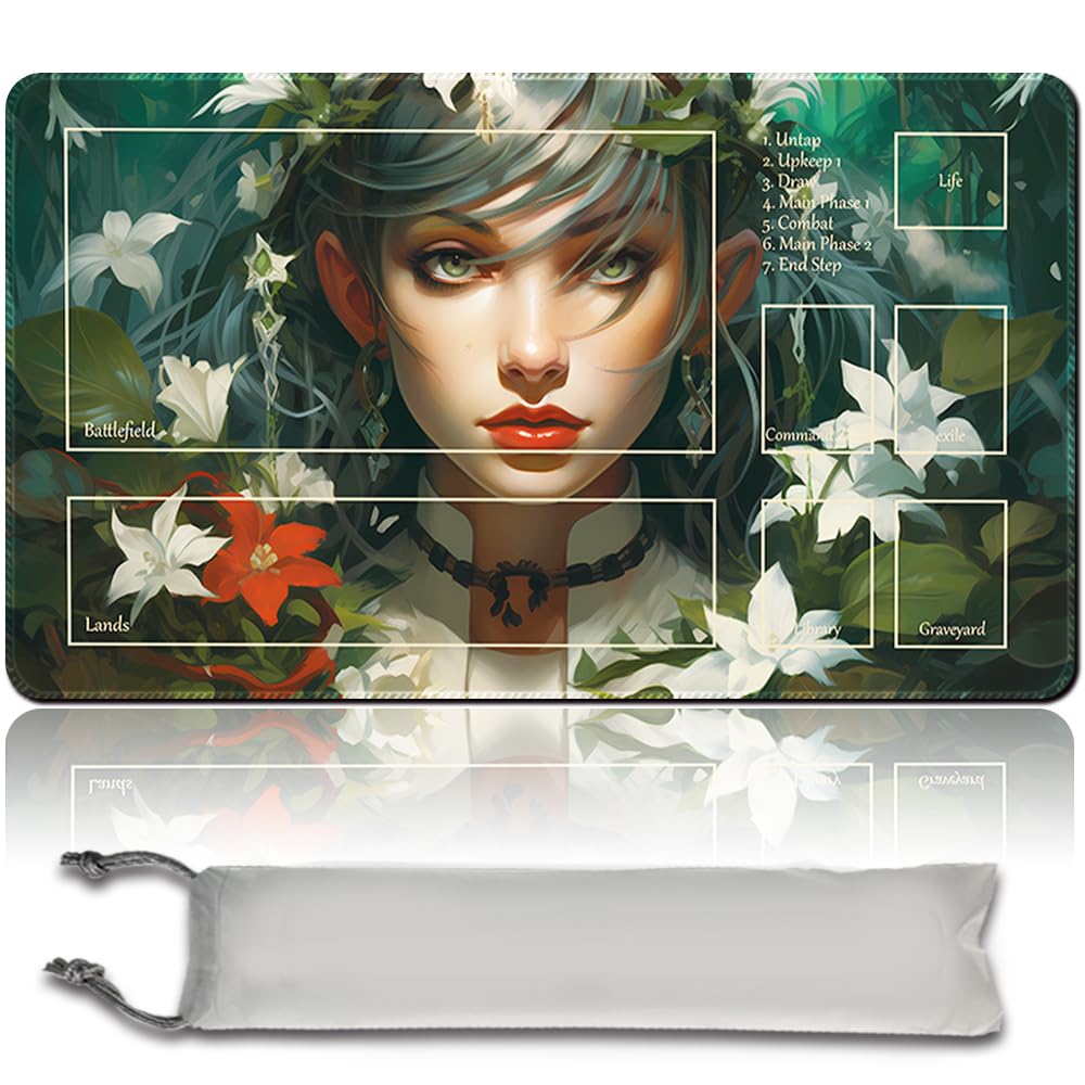 Board Game MTG Playmat Free Waterproof Bag, Sewn Edges,Card Enthusiasts TCG Playmat Mouse Pad MTG Game Mats With Zones (Original Playmat) (With Zone,Mayael The Anima)