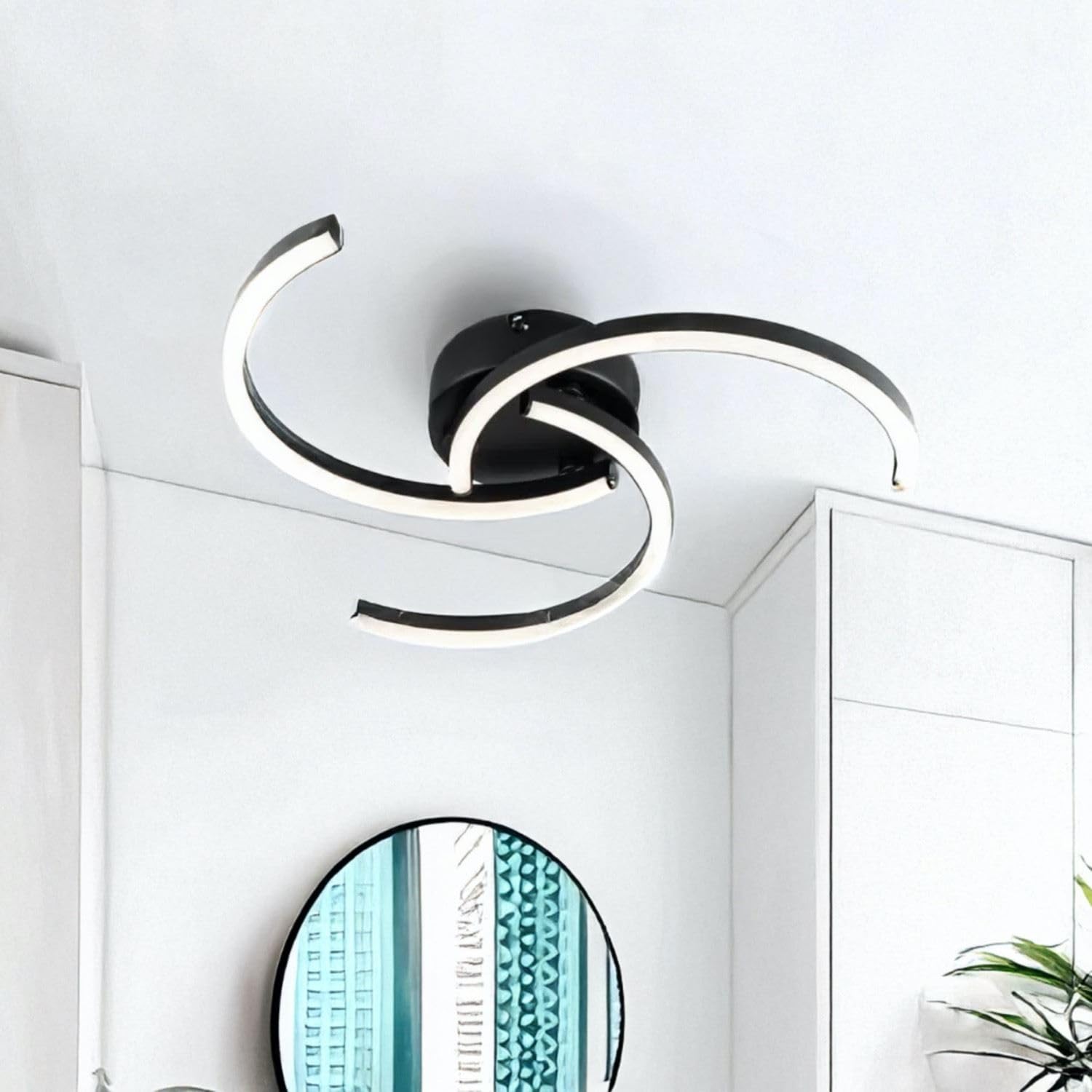 Firstchoicelighting Black Modern Ceiling Light, Integrated Led, Curve Design, Low Energy Led Light Fitting