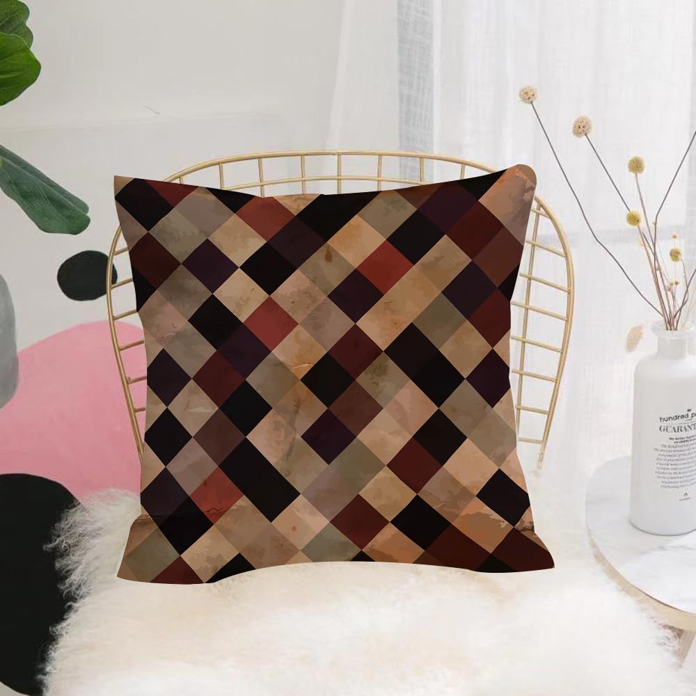 HYOSXW Cushion Cover,Throw Pillow Case Home Decorative for Living Room Bedroom Sofa Chair 16X16 Inch,Grunge, antique looking checkerboard pattern in shades of brown,Pillowcase 40X40cm