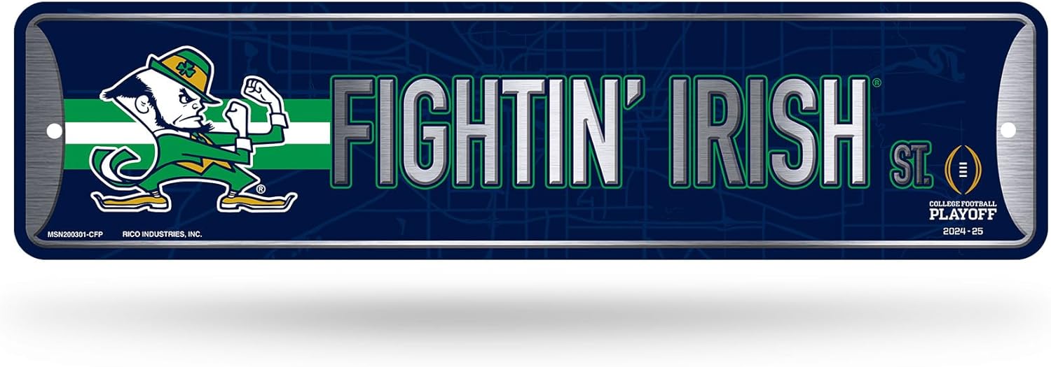 Rico Industries NCAA Notre Dame FighHome Decor Ting Irish - ND Home Decor Metal Street Sign 4" x 15" Home Décor - Bedroom - Office - Man Cave