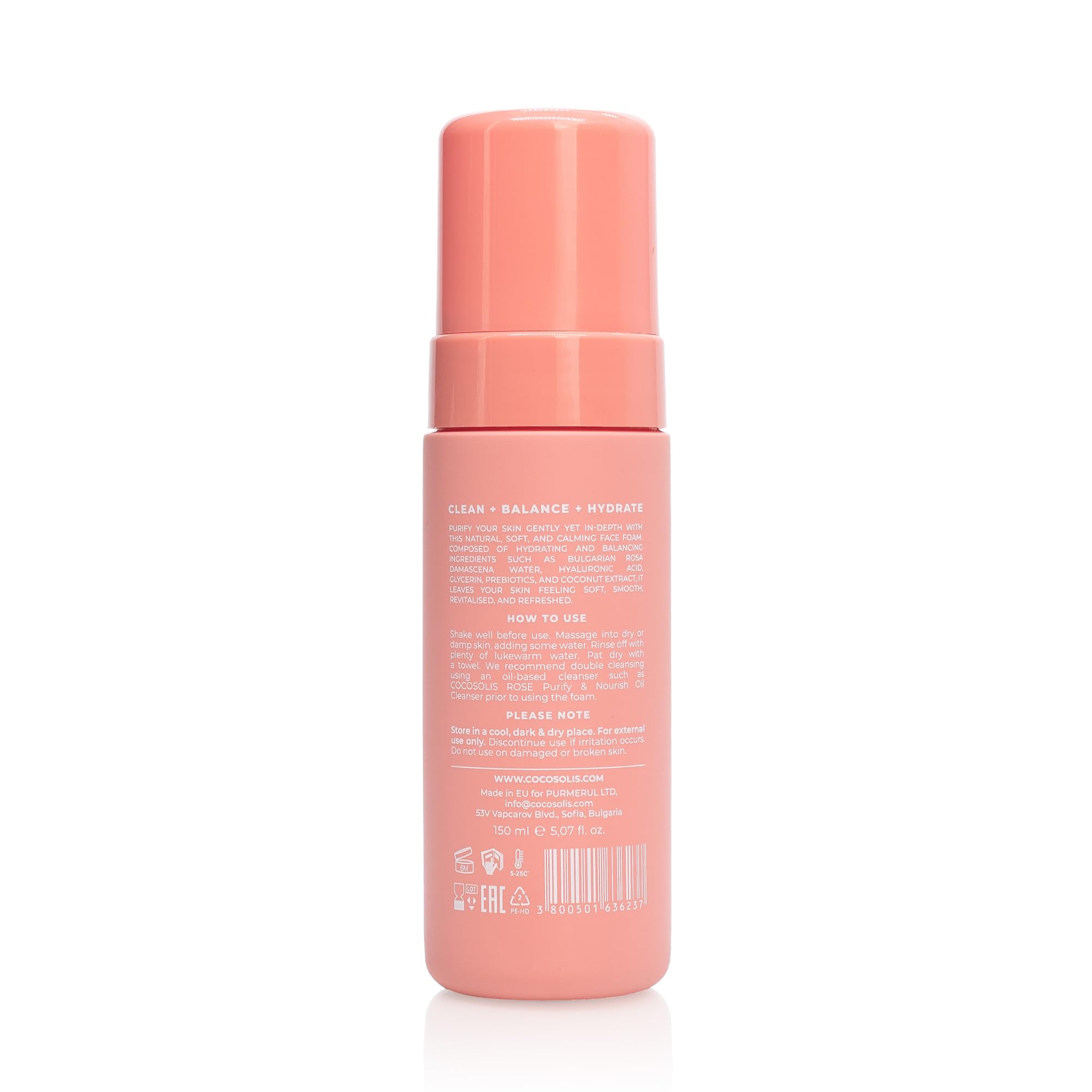 COCOSOLIS Rose Clean & Hydrate Mousse nettoyante pour le visage en profondeur avec acide hyaluronique hydratant et glycérine