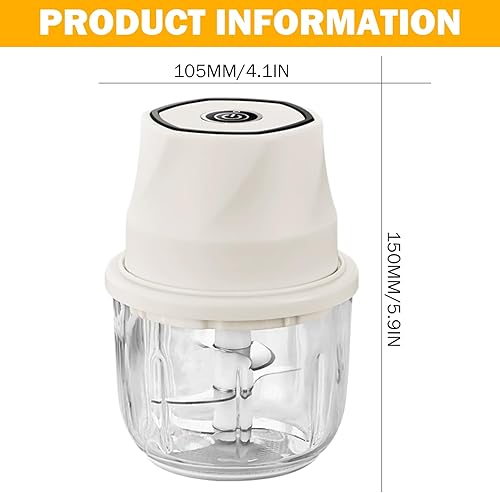 Miniatura 3 de Picadora eléctrica de ajo de 11.8 fl oz, 6 hojas de hoja, portátil recargable por USB, para preparación de ajo, jengibre, cebolla, chile, verduras y