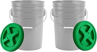 House Naturals 6 Gallon Food Grade Bucket Pail with Green Gamma Screw on Lid ( Pack of 2) BPA Free Made in USA Container