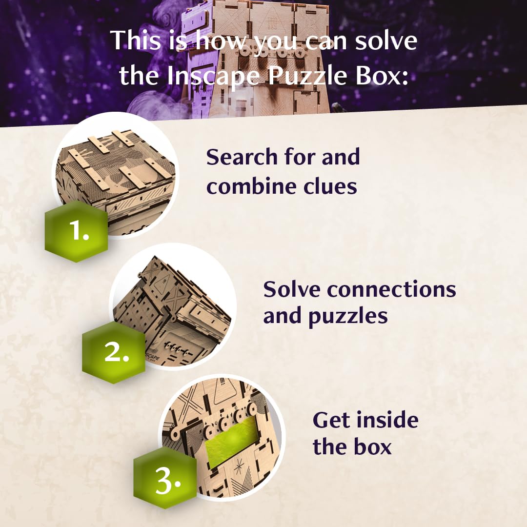 INSCAPE Cosmic Artifact Cluebox - Level 5 bardzo ciężki - drewniane pudełko z puzzlami - puzzle - Escape Room gra dla dorosłych - gry logiczne - drewniane puzzle 3D - gry myślące