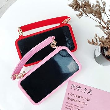 UnnFiko 財布型スマホケース iPhone 17対応 かわいい 軽量 高級バッグデザイン 財布 フリップ カード ポーチ カバー ソフトシリコンケース ハンドストラップ ロングショルダーストラップピンク、iPhone 17
